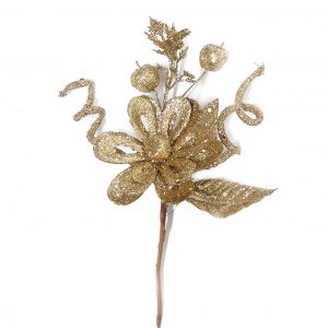 Pick Flor Escarchado Dorado