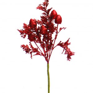 Follaje Rojo Escarchado con Piñas