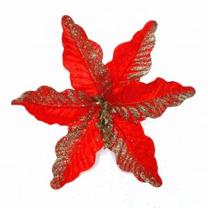 Flor Navideña Escarchada Gamuza