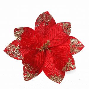 Flor Navideña Escarchada Gamuza