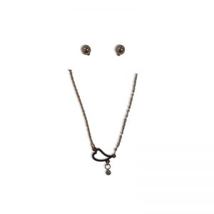 Juego Acero Dorado Collar Topos con Piedras