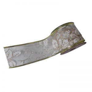 Cintas Navideñas Tull Estampada/Escarchada 6Cm Blanca